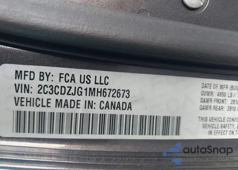 2021 Dodge Challenger Gt z USA, uszkodzony, nr VIN 2C3CDZJG1MH672673